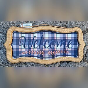 Large Fall / Thanksgiving Welcome Sign Door Wall Metal Wood Plaid